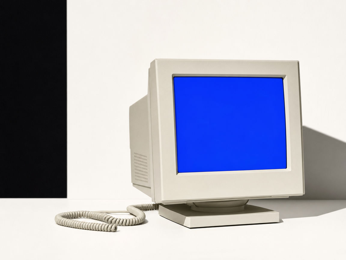 An old monitor glowing brand blue